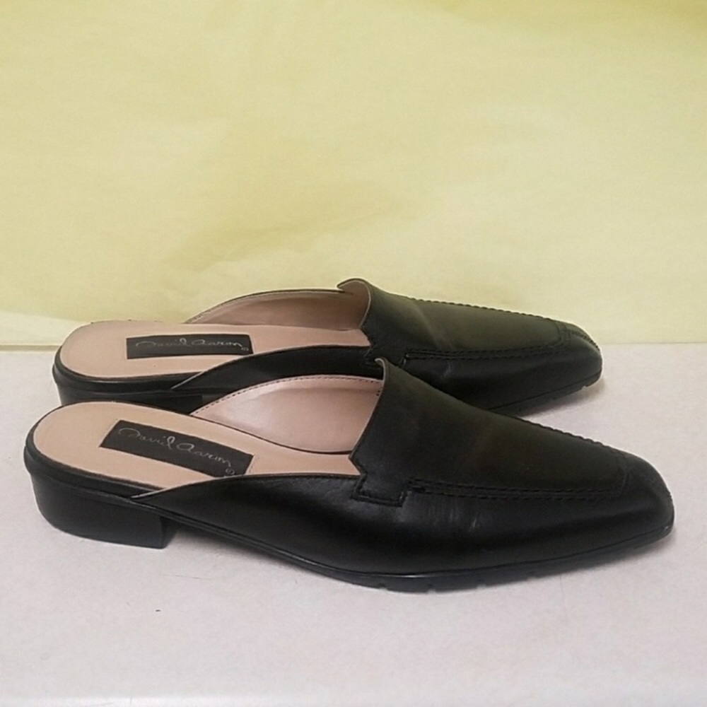 David Aron Black Leather Mules/Slides